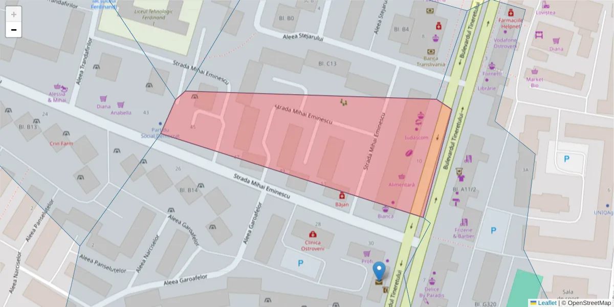 Hartă a codului poștal  și a codurilor poștale învecinate