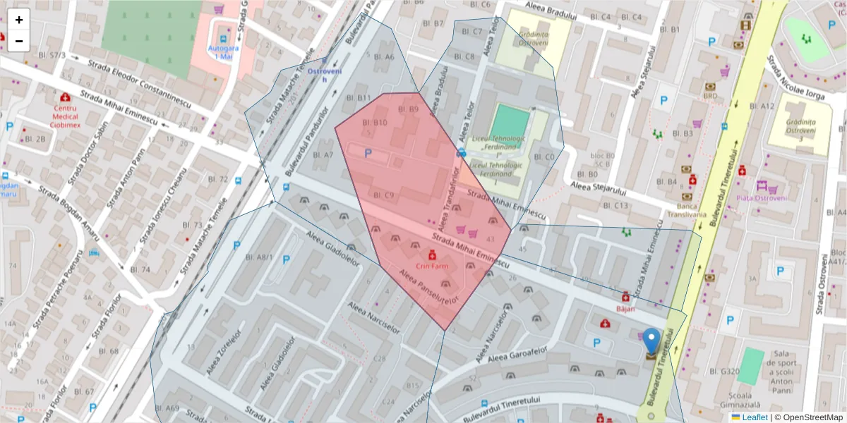 Hartă a codului poștal  și a codurilor poștale învecinate