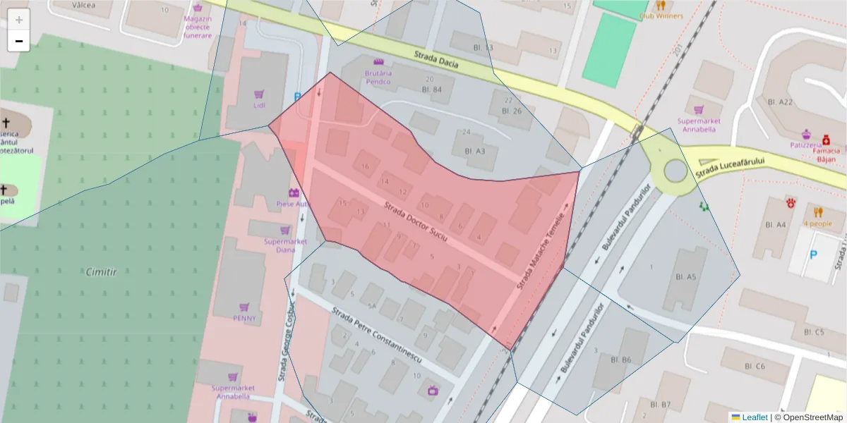 Hartă a codului poștal  și a codurilor poștale învecinate