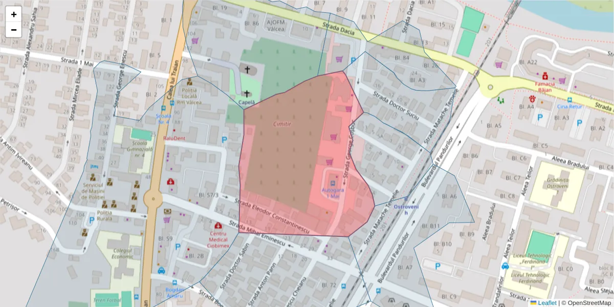 Hartă a codului poștal  și a codurilor poștale învecinate