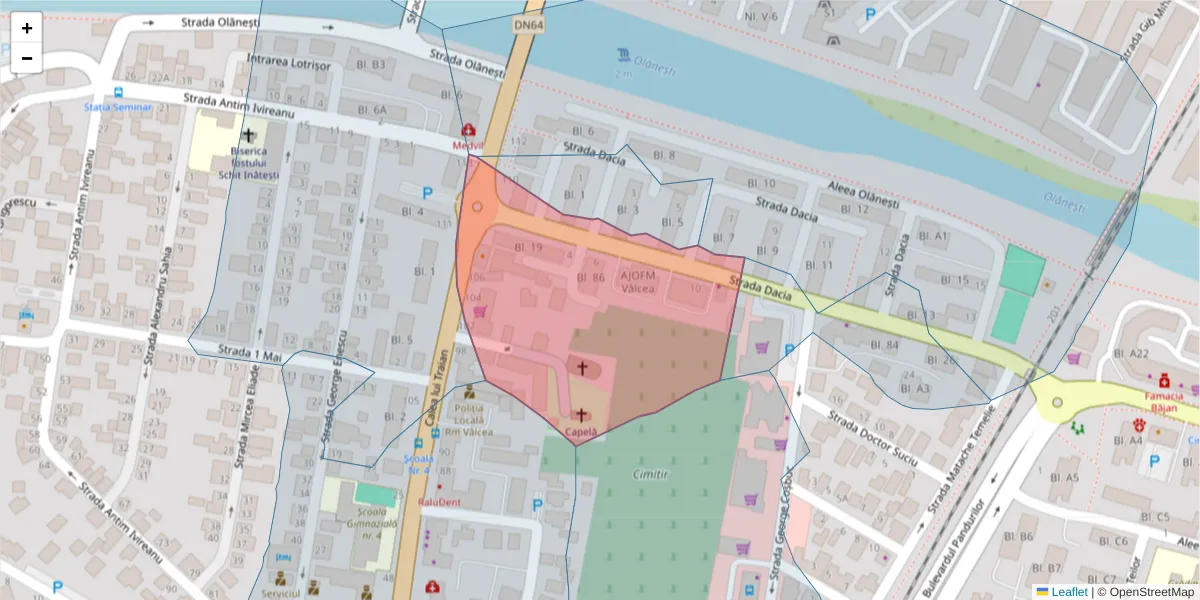 Hartă a codului poștal  și a codurilor poștale învecinate