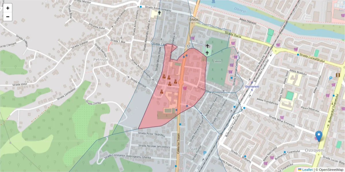 Hartă a codului poștal  și a codurilor poștale învecinate