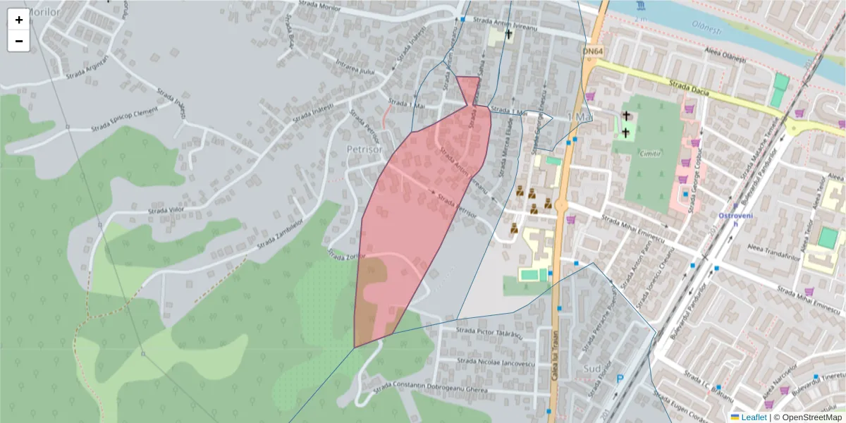 Hartă a codului poștal  și a codurilor poștale învecinate