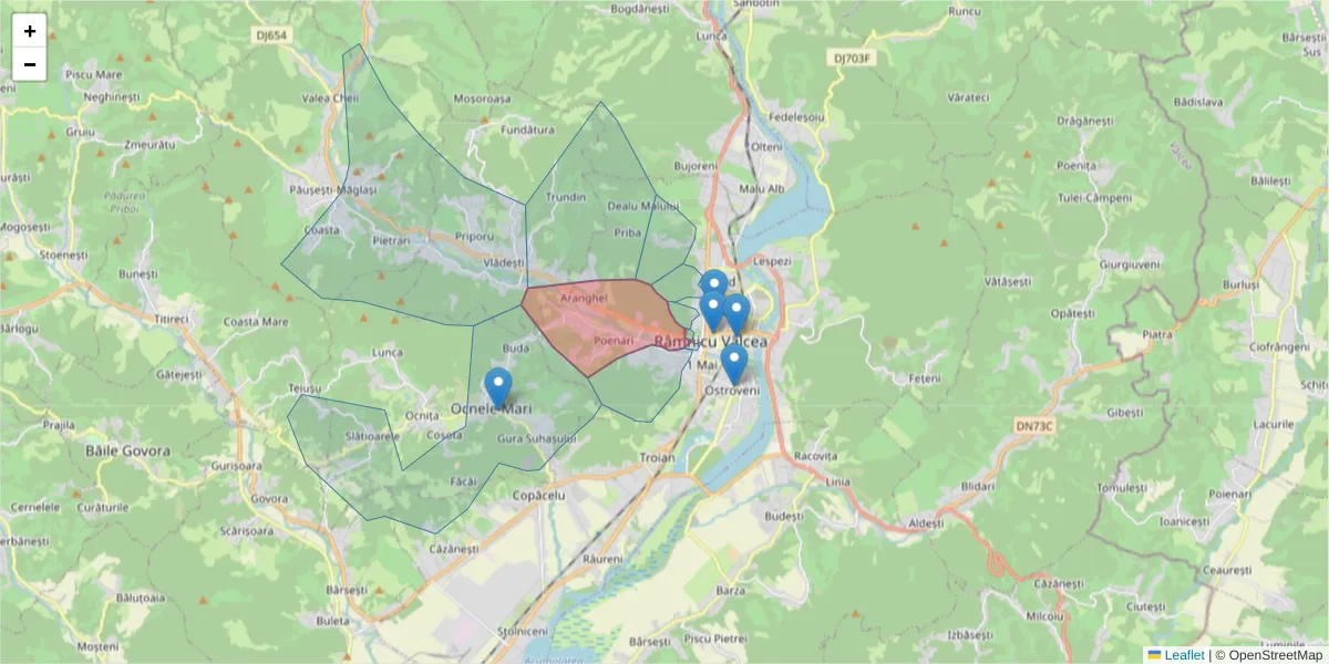 Hartă a codului poștal  și a codurilor poștale învecinate