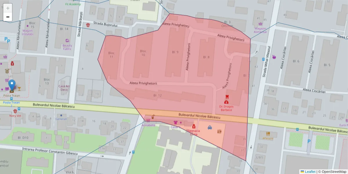 Hartă a codului poștal  și a codurilor poștale învecinate