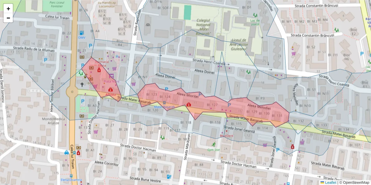 Hartă a codului poștal  și a codurilor poștale învecinate
