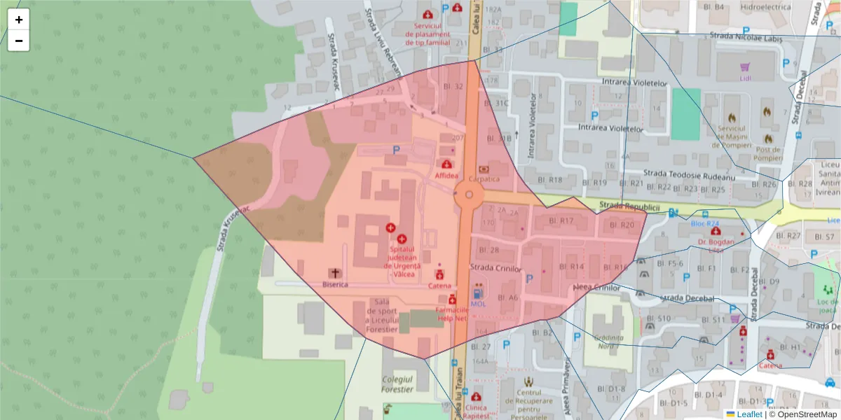 Hartă a codului poștal  și a codurilor poștale învecinate