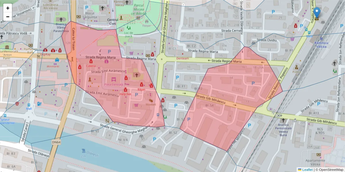 Hartă a codului poștal  și a codurilor poștale învecinate