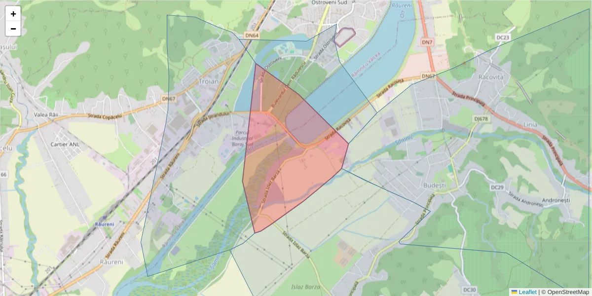 Hartă a codului poștal  și a codurilor poștale învecinate