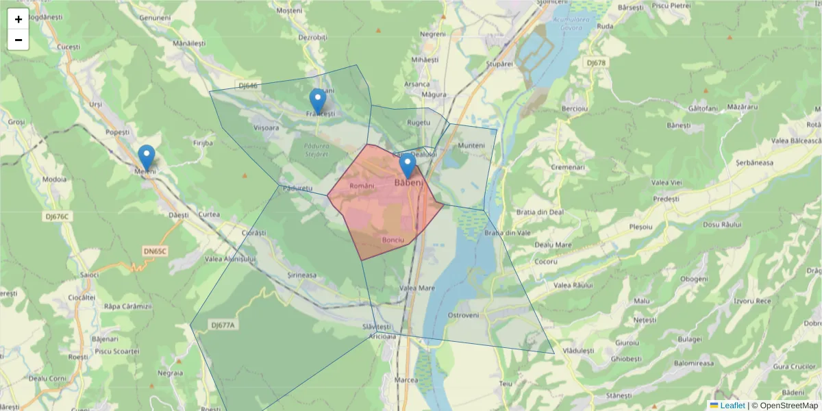 Hartă a codului poștal  și a codurilor poștale învecinate