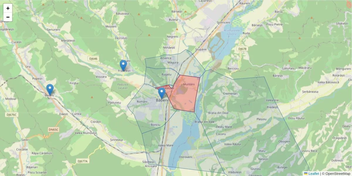 Hartă a codului poștal  și a codurilor poștale învecinate