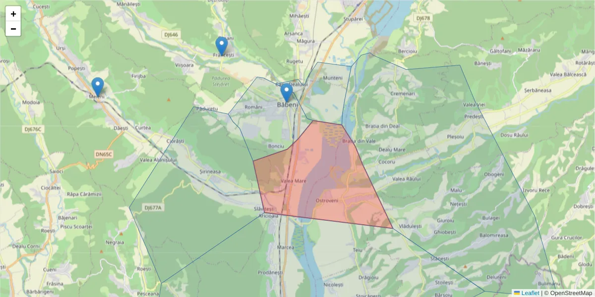 Hartă a codului poștal  și a codurilor poștale învecinate