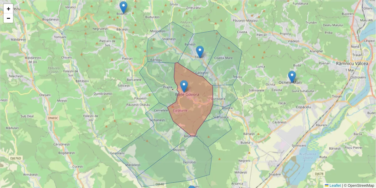 Hartă a codului poștal  și a codurilor poștale învecinate