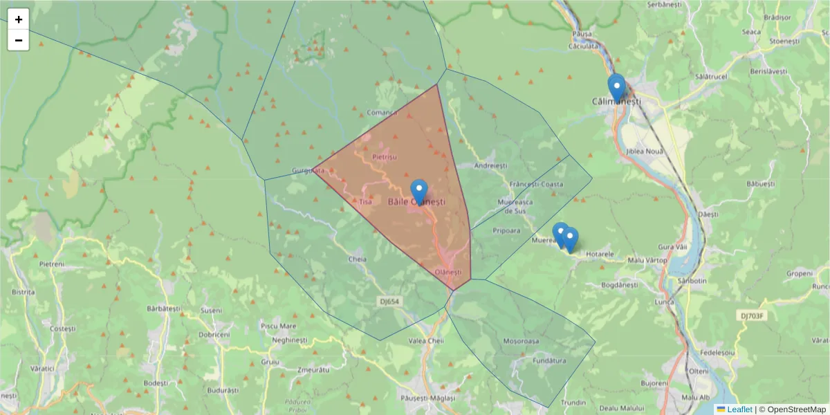 Hartă a codului poștal  și a codurilor poștale învecinate
