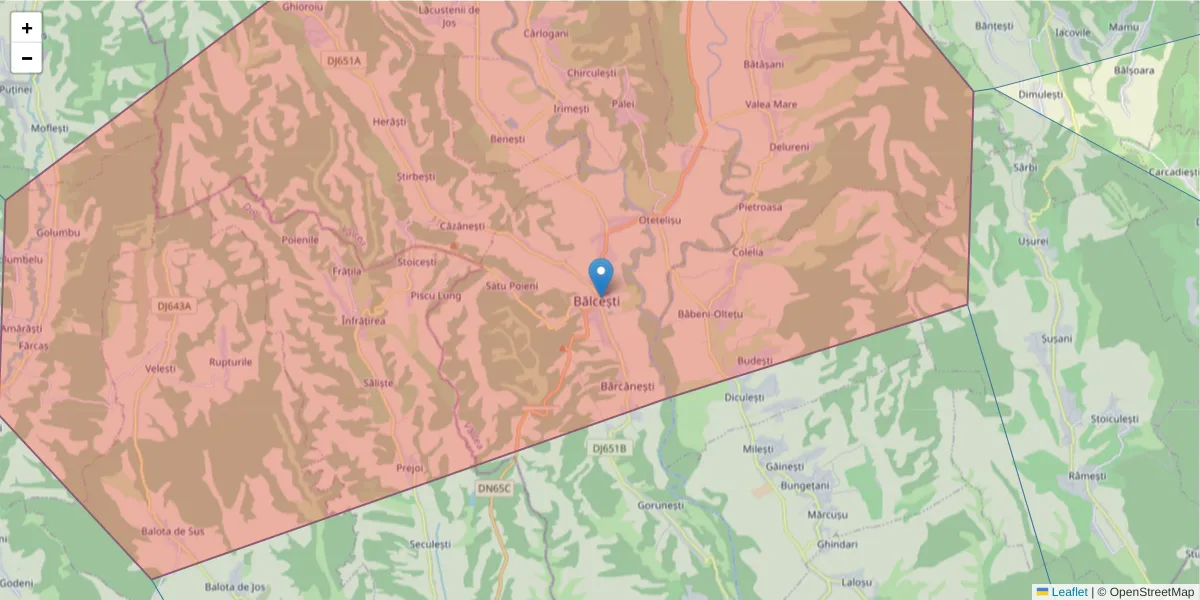 Hartă a codului poștal  și a codurilor poștale învecinate