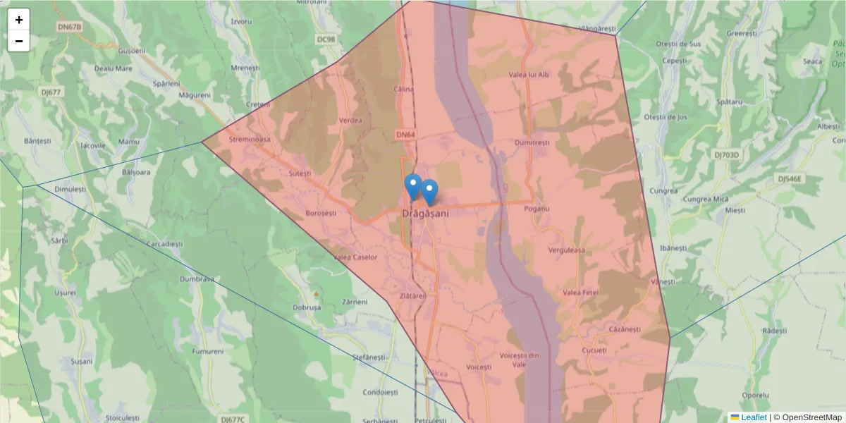 Hartă a codului poștal  și a codurilor poștale învecinate