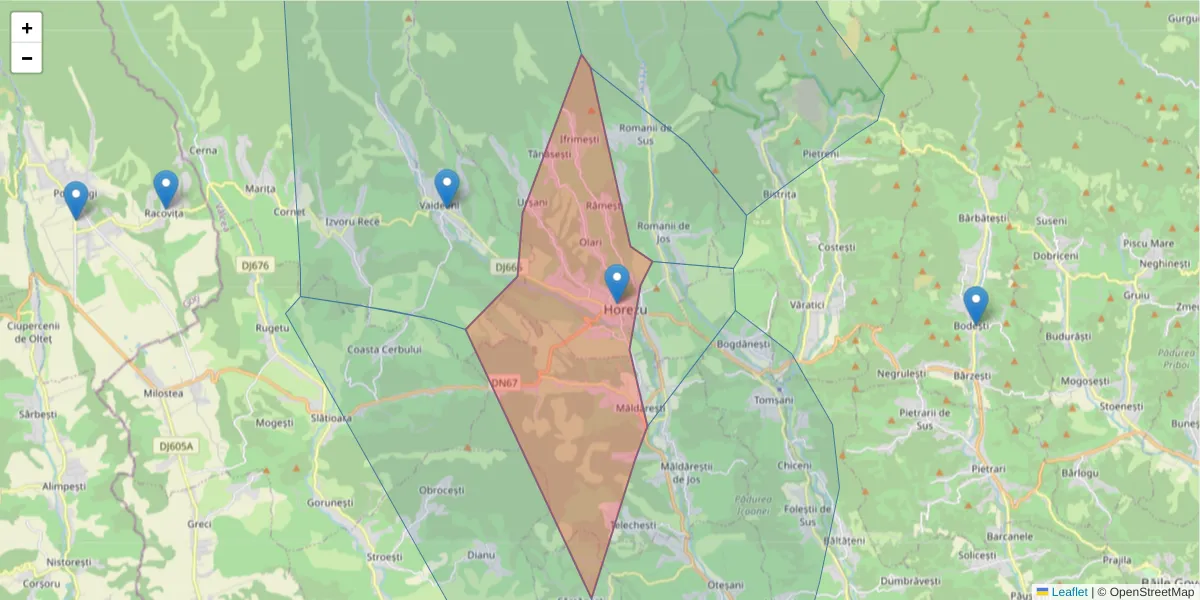 Hartă a codului poștal  și a codurilor poștale învecinate