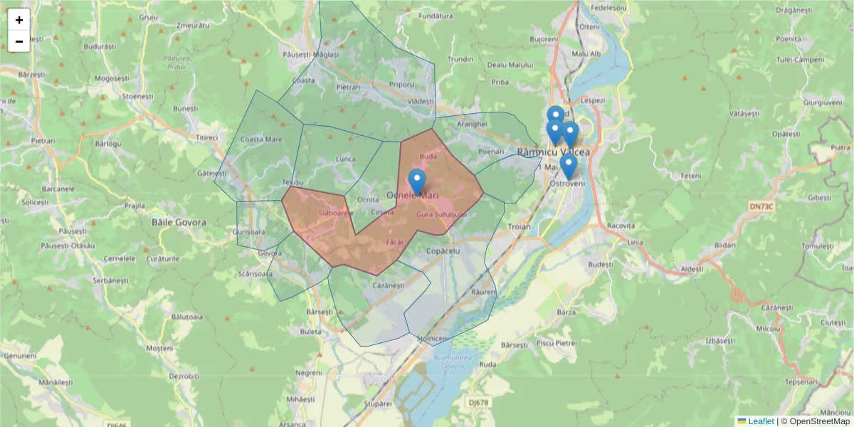Hartă a codului poștal  și a codurilor poștale învecinate