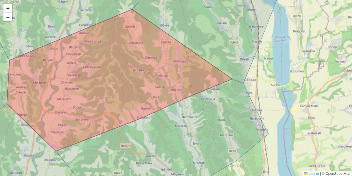 Hartă a codului poștal  și a codurilor poștale învecinate