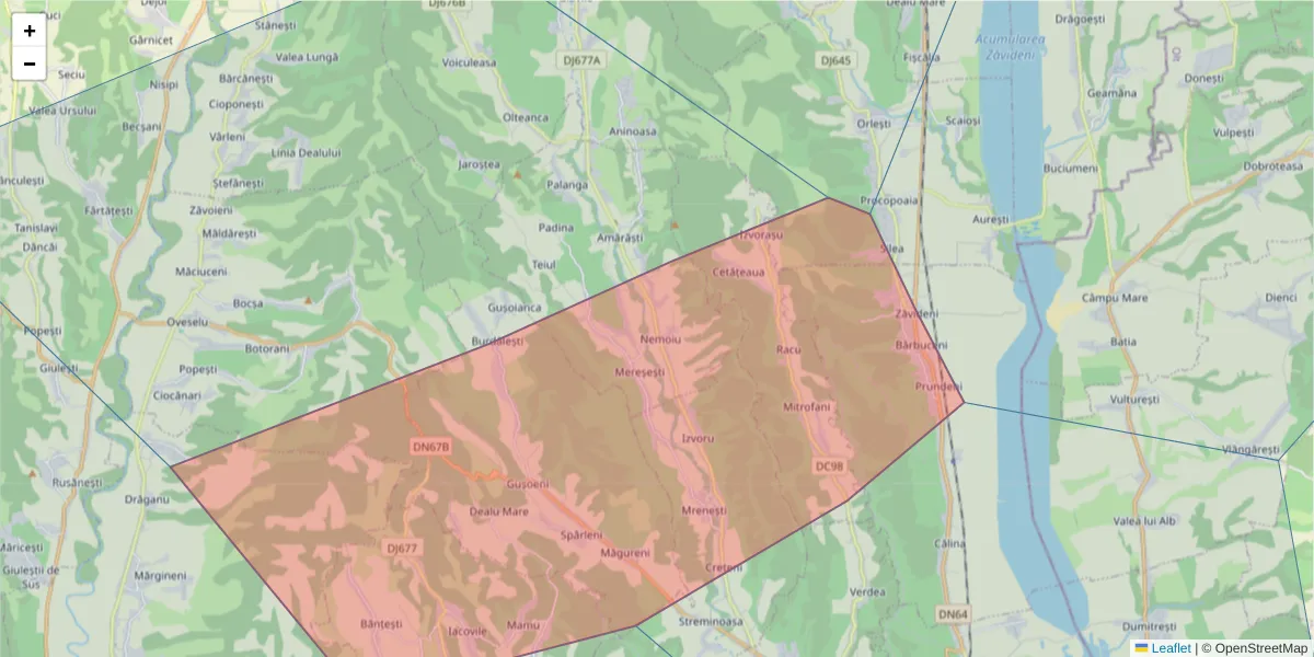 Hartă a codului poștal  și a codurilor poștale învecinate
