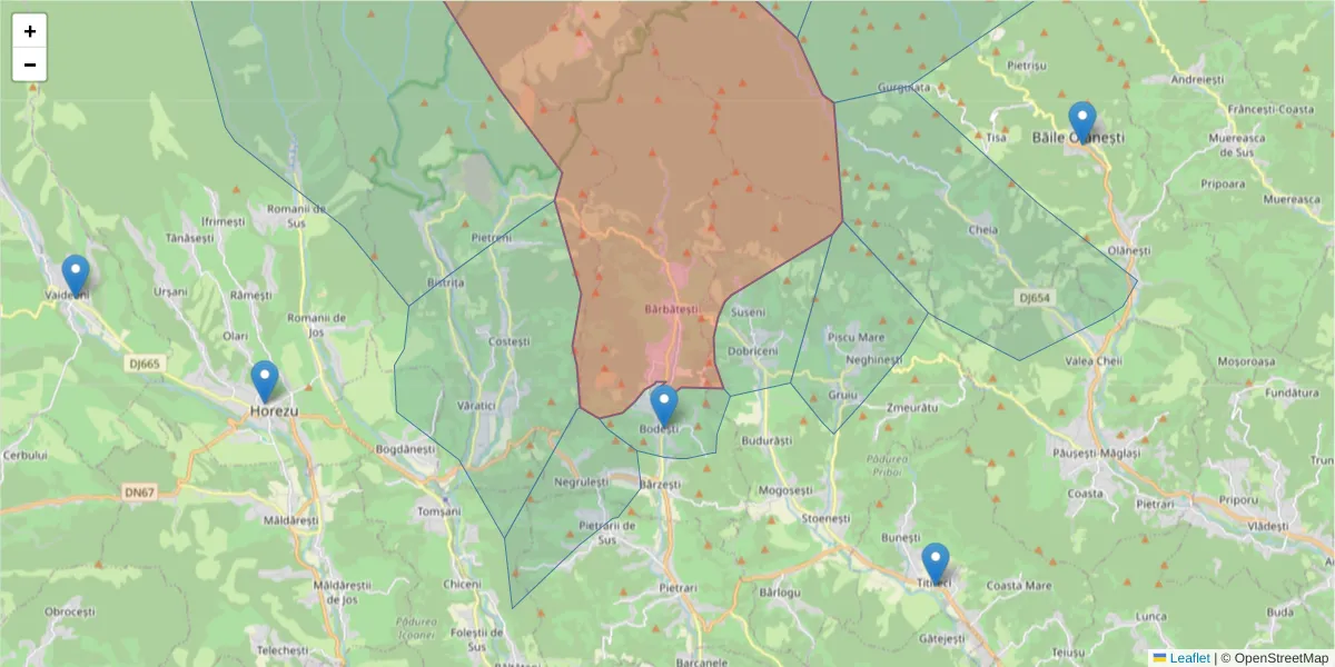 Hartă a codului poștal  și a codurilor poștale învecinate