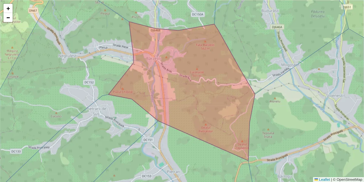 Hartă a codului poștal  și a codurilor poștale învecinate