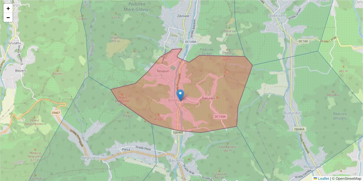 Hartă a codului poștal  și a codurilor poștale învecinate