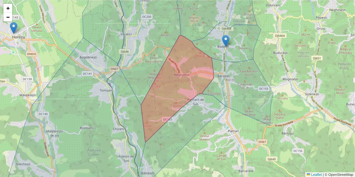 Hartă a codului poștal  și a codurilor poștale învecinate