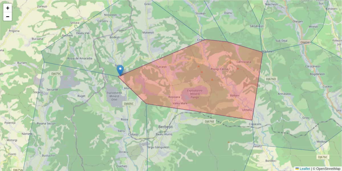 Hartă a codului poștal  și a codurilor poștale învecinate