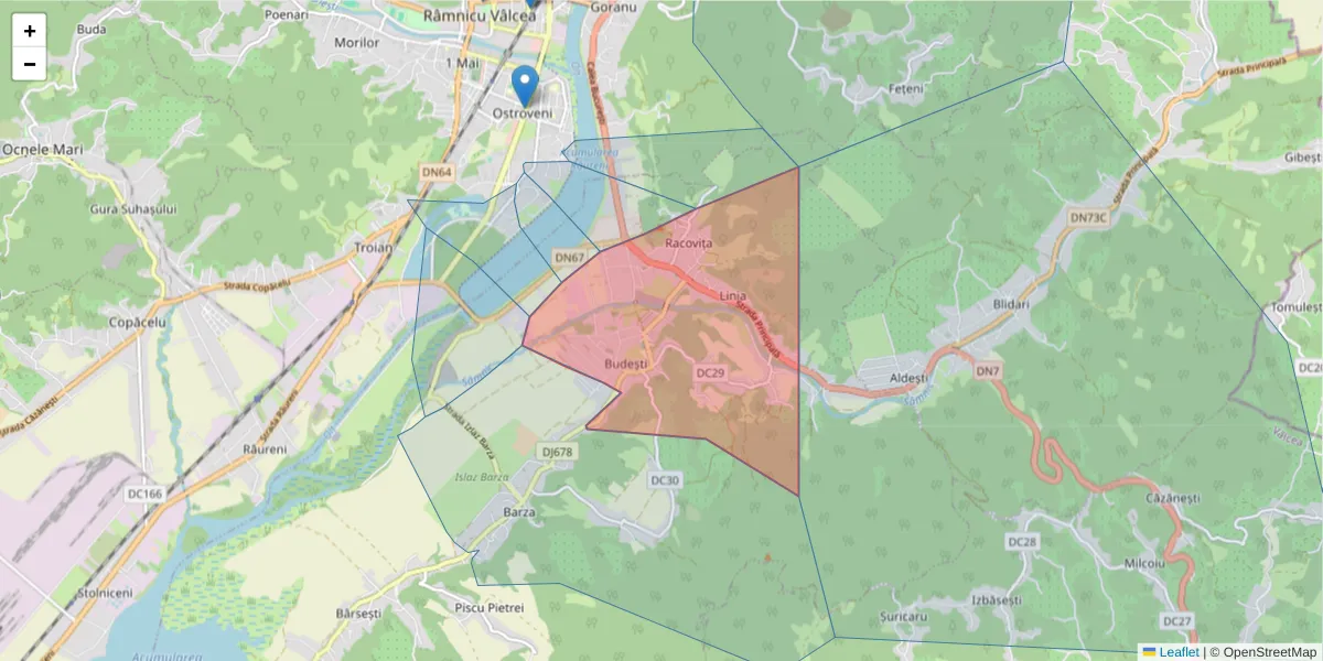 Hartă a codului poștal  și a codurilor poștale învecinate