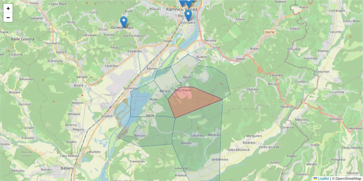 Hartă a codului poștal  și a codurilor poștale învecinate