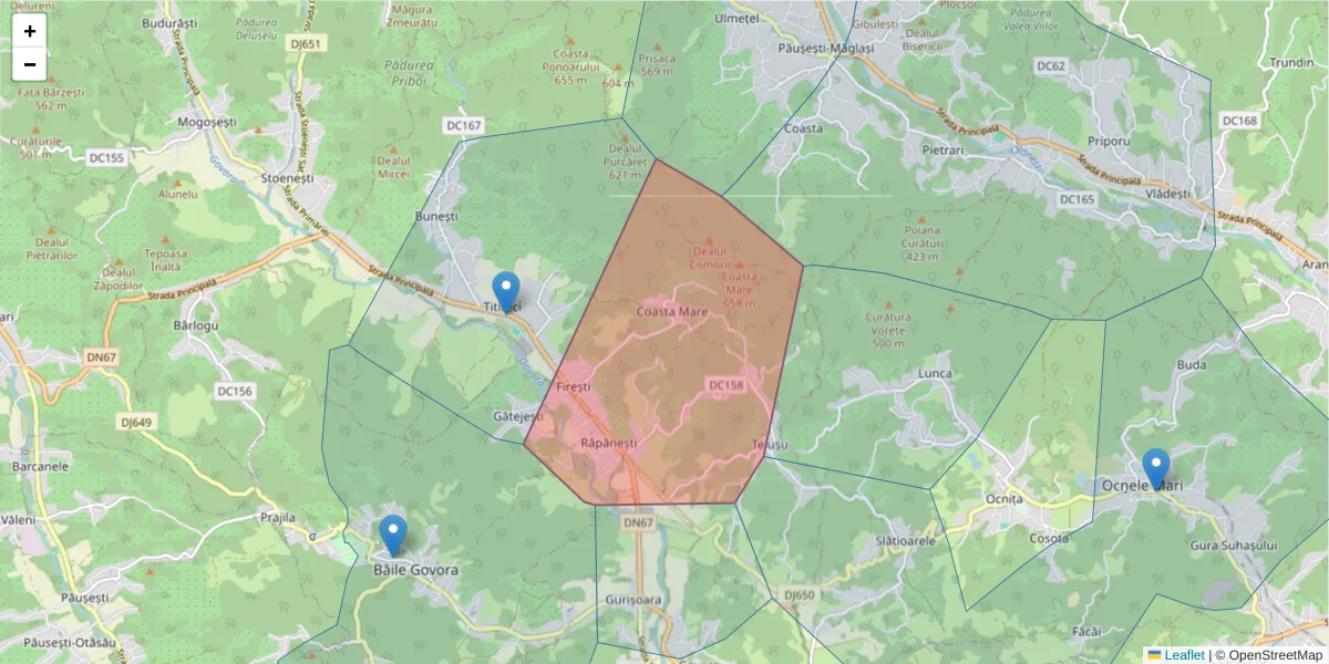 Hartă a codului poștal  și a codurilor poștale învecinate
