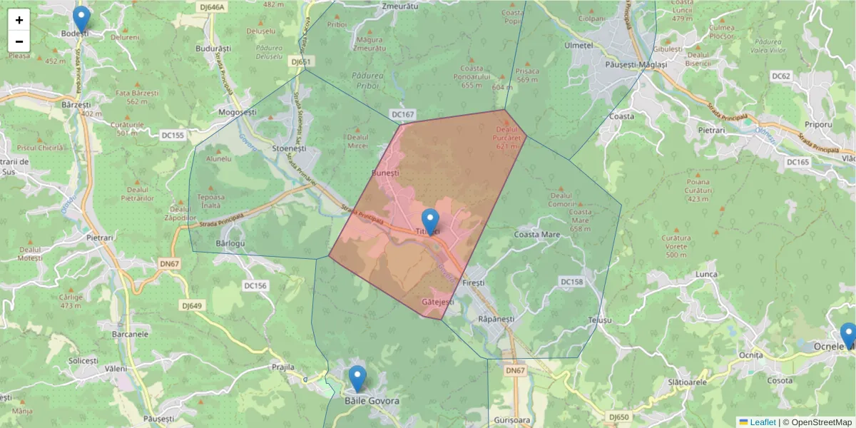 Hartă a codului poștal  și a codurilor poștale învecinate
