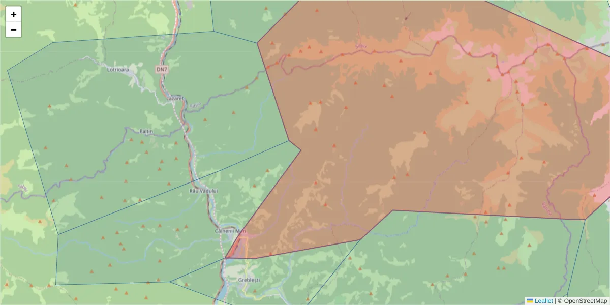 Hartă a codului poștal  și a codurilor poștale învecinate