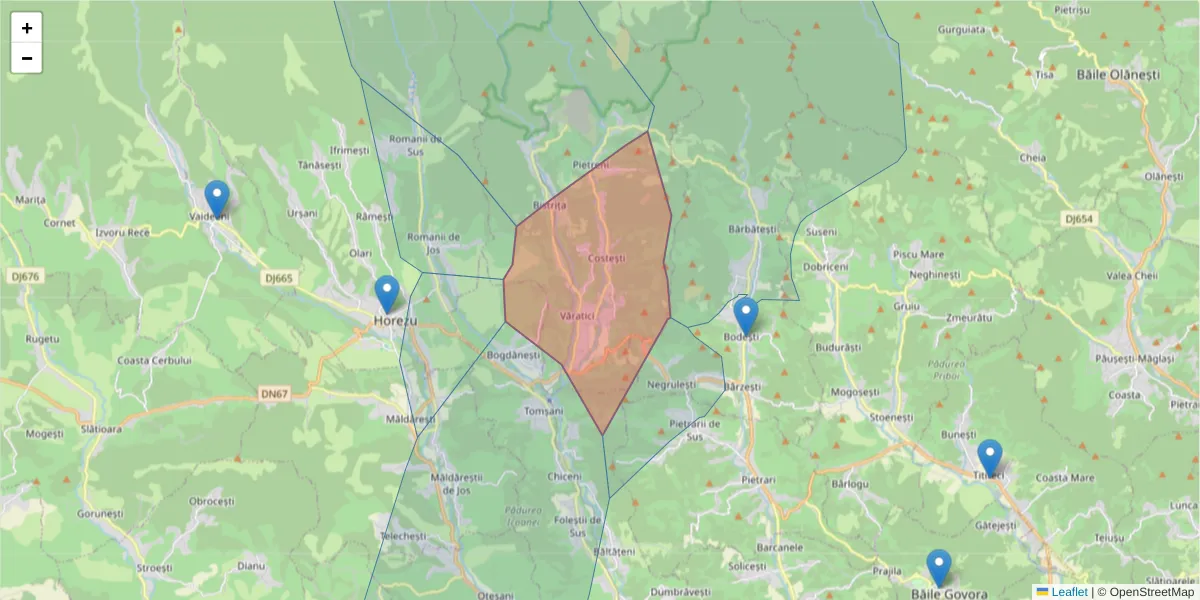 Hartă a codului poștal  și a codurilor poștale învecinate