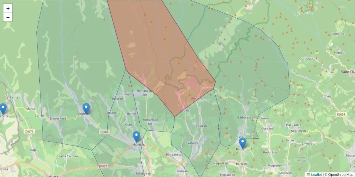 Hartă a codului poștal  și a codurilor poștale învecinate