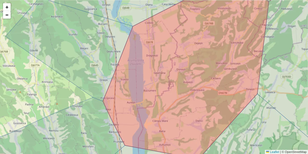 Hartă a codului poștal  și a codurilor poștale învecinate