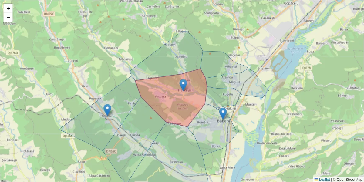 Hartă a codului poștal  și a codurilor poștale învecinate