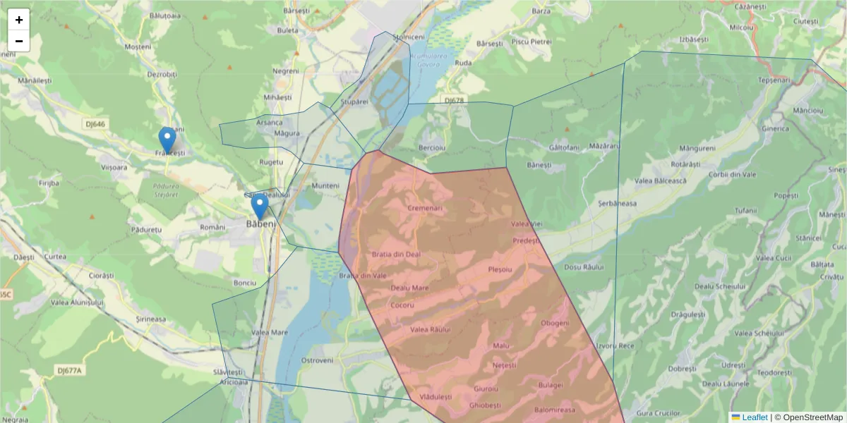 Hartă a codului poștal  și a codurilor poștale învecinate