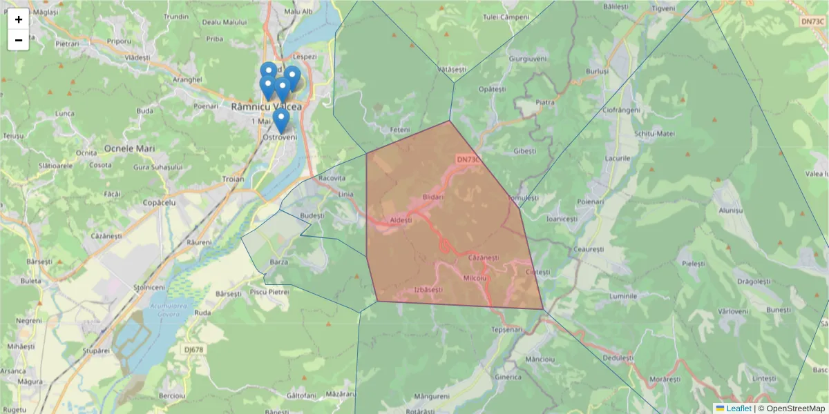 Hartă a codului poștal  și a codurilor poștale învecinate