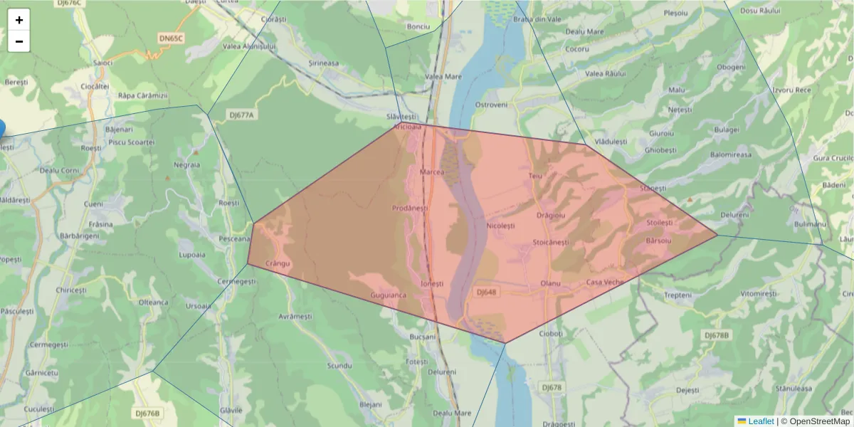 Hartă a codului poștal  și a codurilor poștale învecinate
