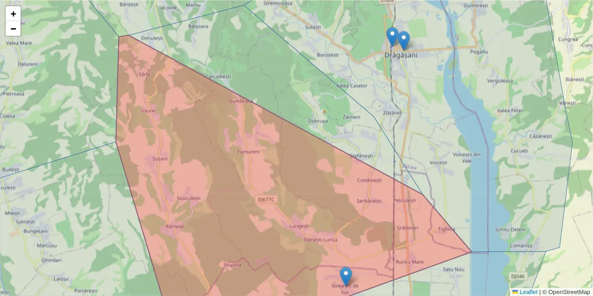 Hartă a codului poștal  și a codurilor poștale învecinate