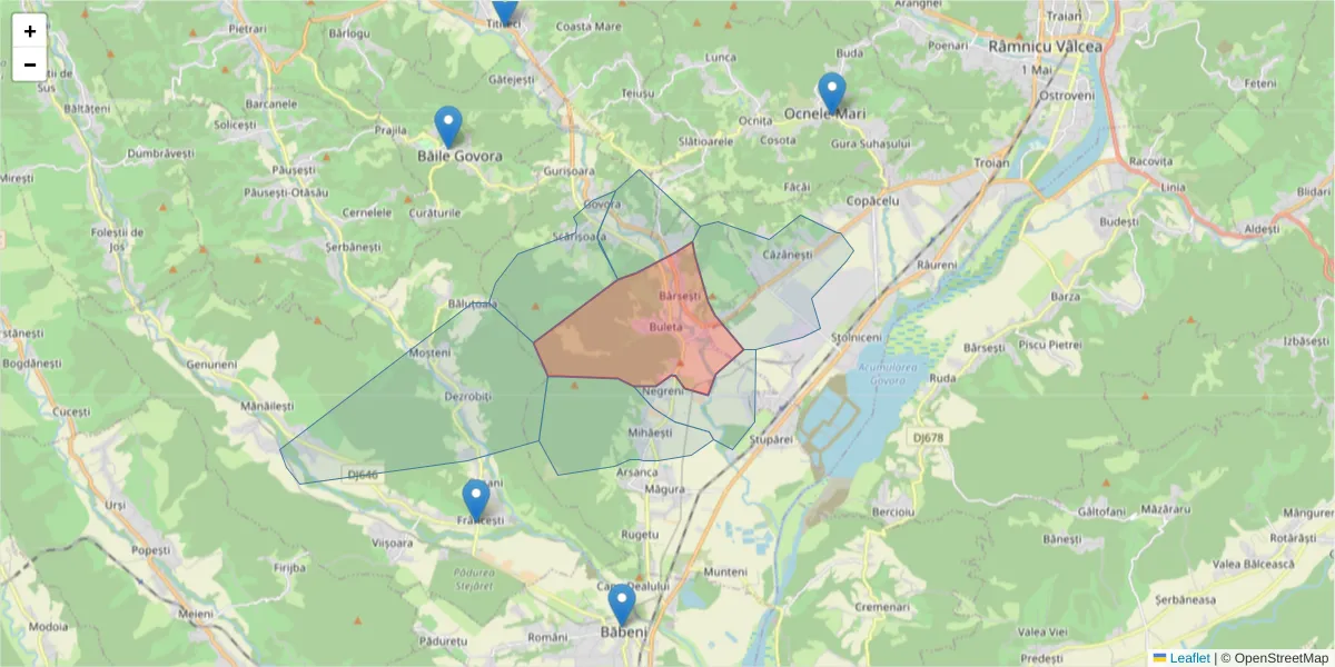 Hartă a codului poștal  și a codurilor poștale învecinate