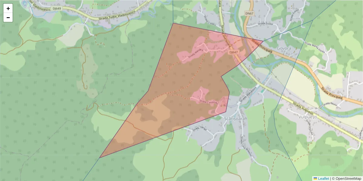 Hartă a codului poștal  și a codurilor poștale învecinate