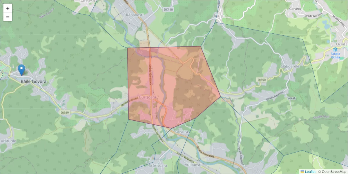 Hartă a codului poștal  și a codurilor poștale învecinate