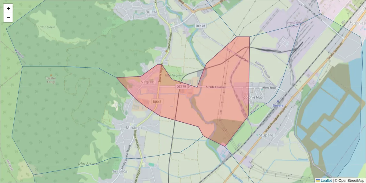 Hartă a codului poștal  și a codurilor poștale învecinate