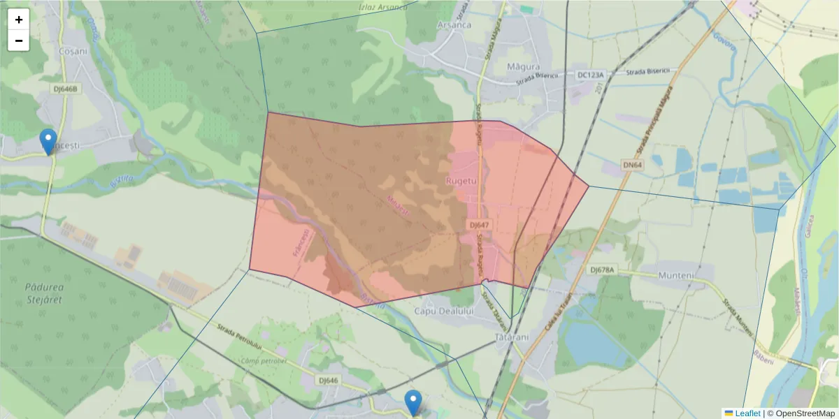 Hartă a codului poștal  și a codurilor poștale învecinate
