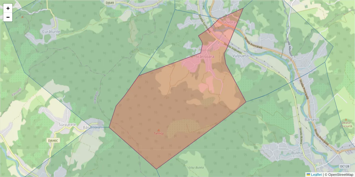 Hartă a codului poștal  și a codurilor poștale învecinate