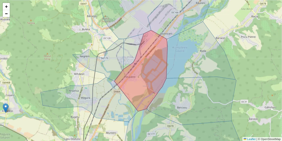 Hartă a codului poștal  și a codurilor poștale învecinate