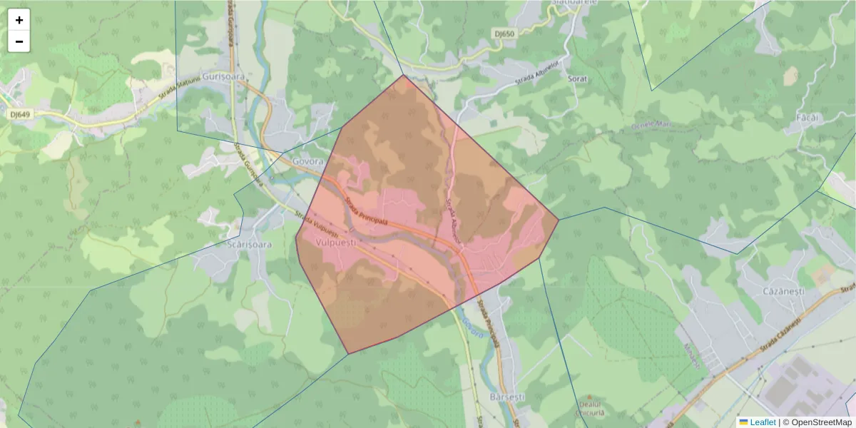 Hartă a codului poștal  și a codurilor poștale învecinate